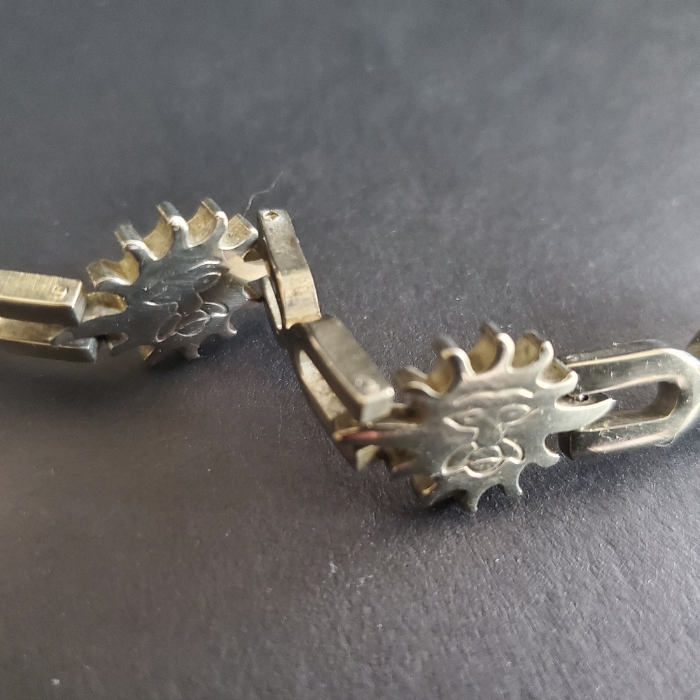 Solid sterling Silver 925 Taxco Mexico Sun Face Celestial Link Bracelet